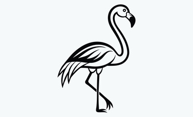 Flamingo line art vector, flamingo silhouette line art vector illustration with a white background 