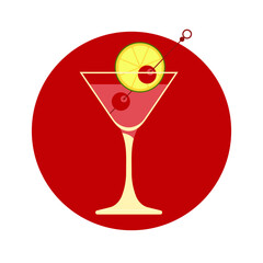 A vector illustration of a cosmopolitan cocktail cocktail in a glass, in a minimalist decorative style