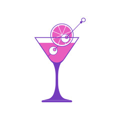 A vector illustration of a cosmopolitan cocktail cocktail in a glass, in a minimalist decorative style