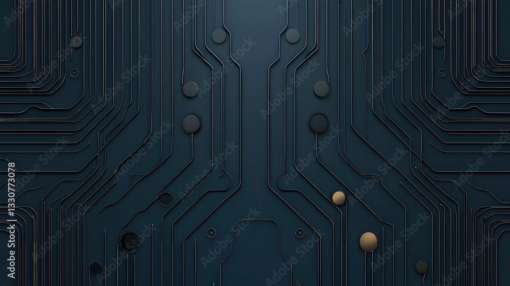 Poster abstract dark blue circuit board texture with gold accents. detailed 3d rendering of technological p