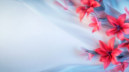 Obraz premium Brightly colored flowers are artistically placed on soft fabric, enhancing the tranquil setting ideal for decoration or artistic projects