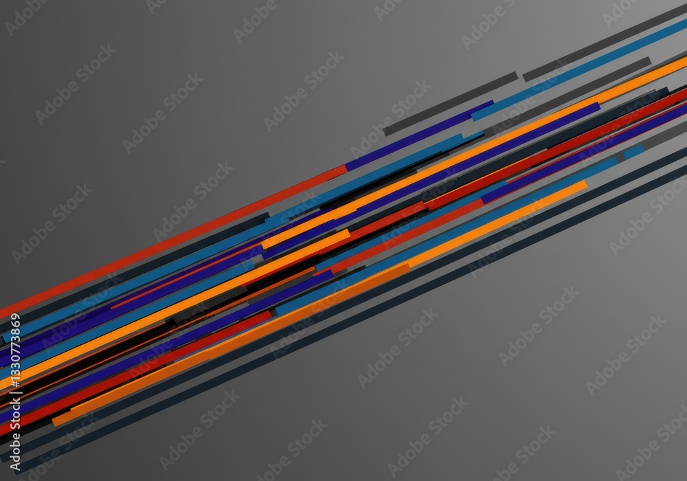 Poster abstract minimalist geometric lines composition with multicolored stripes on gray background