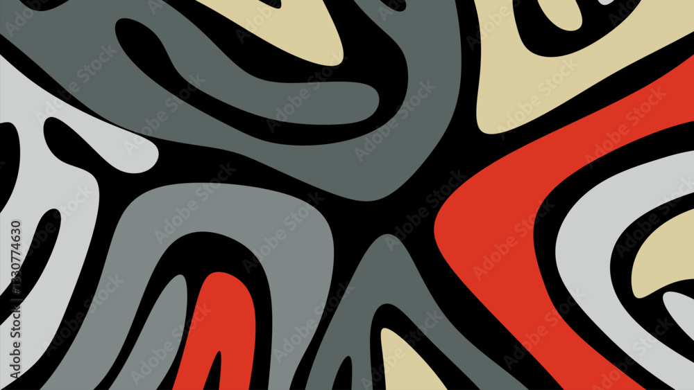 Poster abstract curved line background red,black,white,yellow. abstract wave line pattern texture
