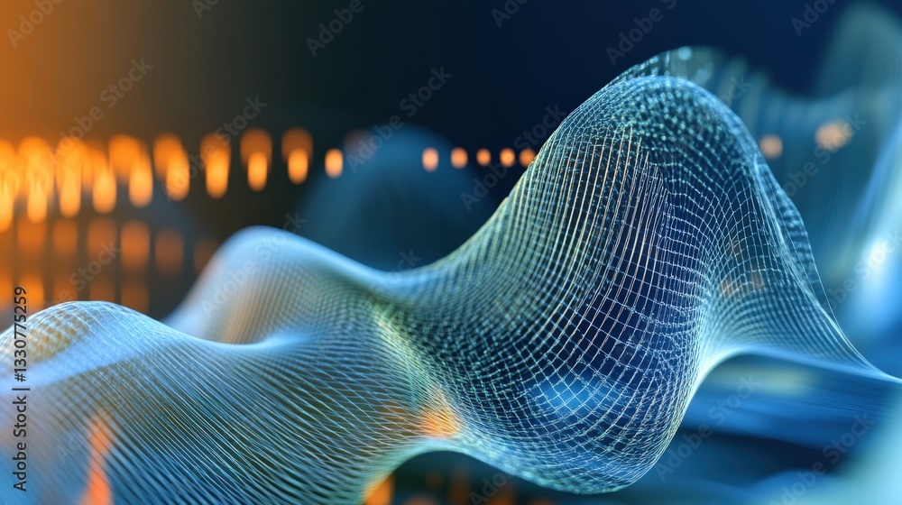 Poster dynamic waveform visualization digital space abstract art high-tech environment close-up view motion