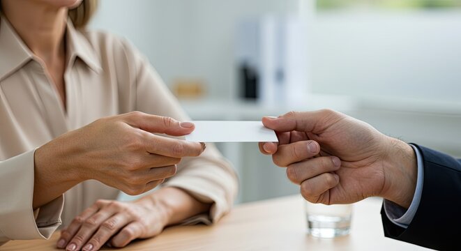Exchanging business cards during professional meeting in office
