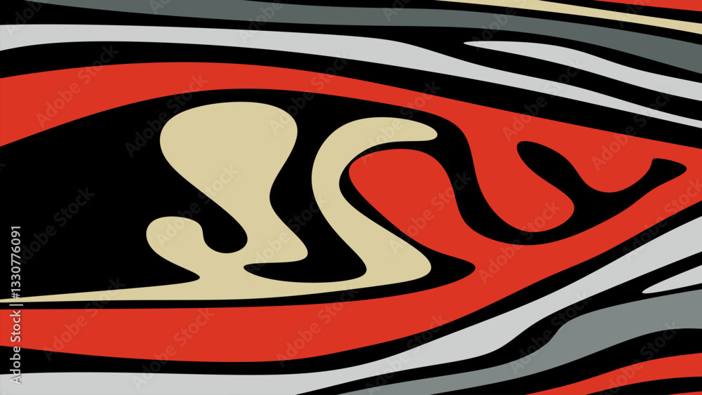 Poster abstract curved line background red,black,white,yellow. abstract wave line pattern texture