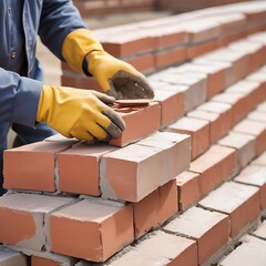 Bricklaying Construction Worker Hands Building Wall