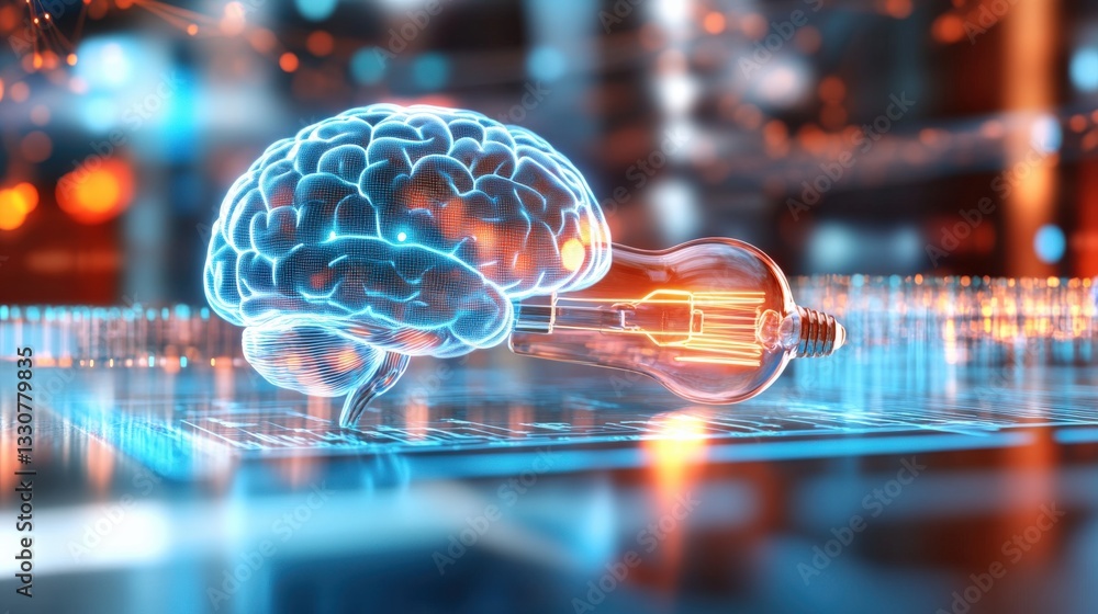 Poster innovative neural fusion digital realm 3d visualization futuristic environment close-up view brain-t