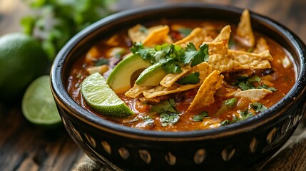 Delicious Chicken Tortilla Soup with Avocado and Fresh Cilantro