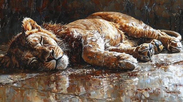 Majestic Lion Resting in the Sun