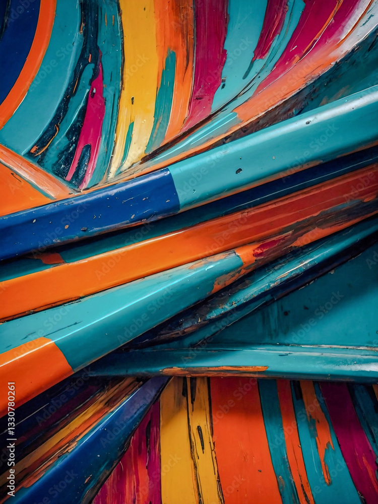 Poster vibrant abstract composition with bold colors and dynamic shapes.