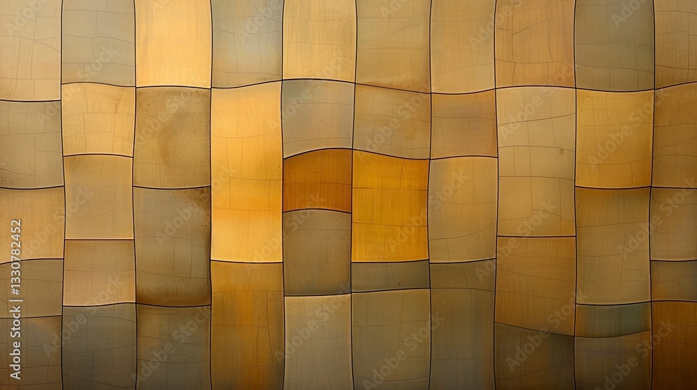 Poster abstract gold and brown geometric pattern with wavy lines and textured surface.