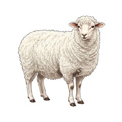 Obraz premium Charming sheep with fluffy wool on white background