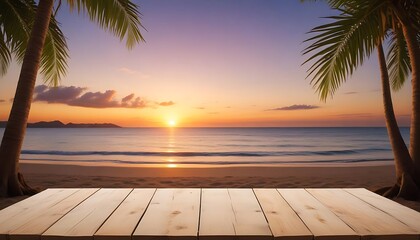 Serene Sunset at Tropical Beach Paradise: Wooden Deck View