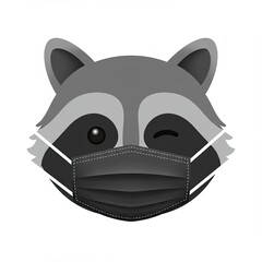Cute raccoon emoji with face mask winking on white background