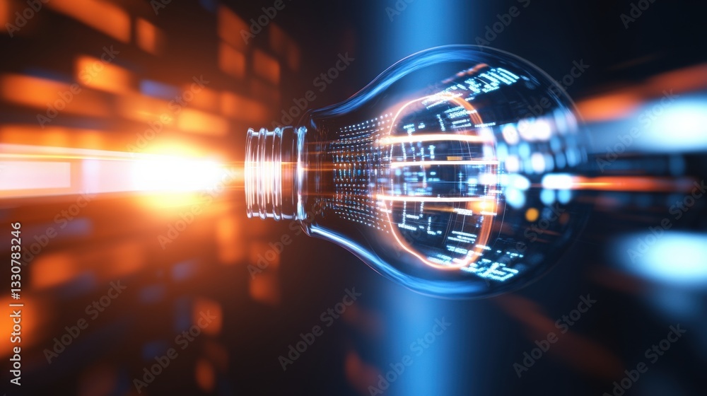 Poster dynamic light bulb innovation digital space technology visualization futuristic environment close-up