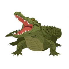 Fierce crocodile roaring with open mouth on white background
