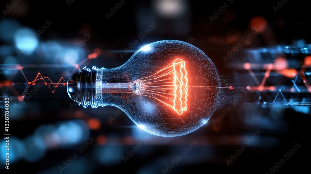 Poster illuminating innovation a light bulb displaying energy flow digital environment conceptual visualiza