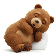 Adorable cartoon bear sleeping peacefully on a soft pillow