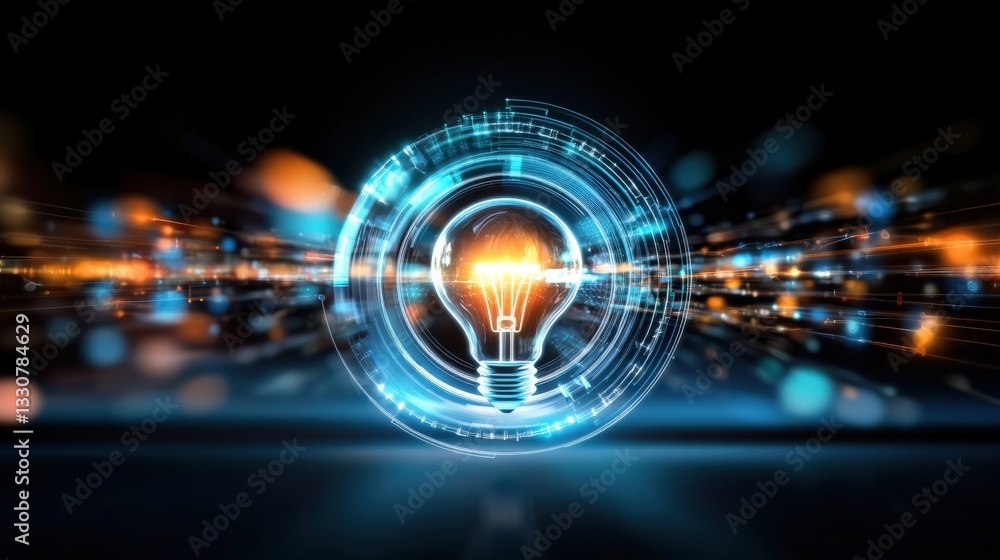 Poster illuminating ideas a dynamic light bulb concept in a digital environment with motion effects