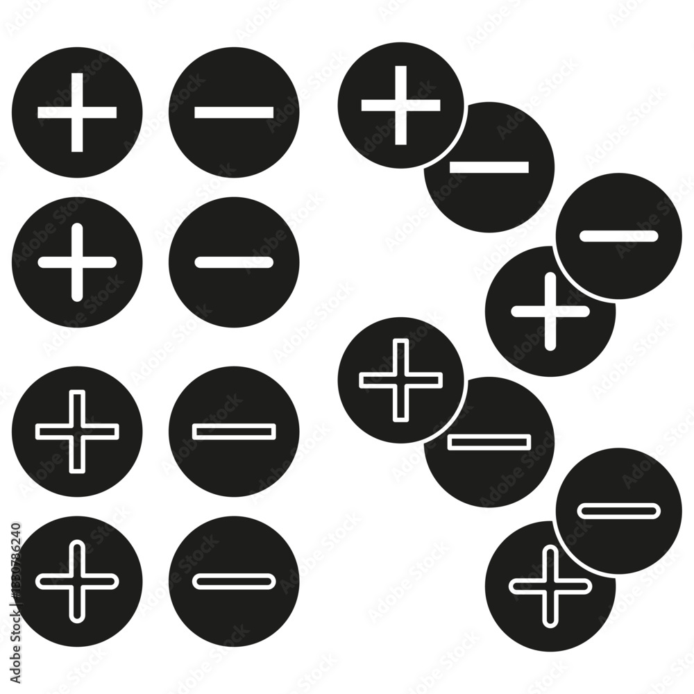 Aufkleber plus minus icon. zoom button symbol. scale adjust image. vector control sign.