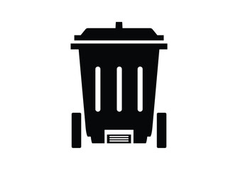 Wheeled trash bin with step pedal. Simple illustration in black and white.