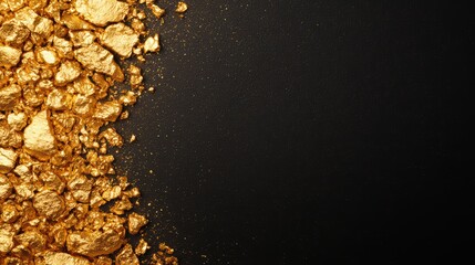 Glimmering gold nuggets on a black background