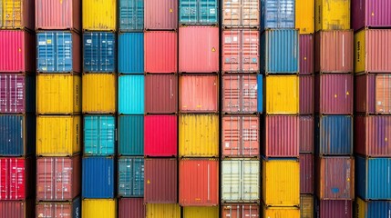 Obraz premium Industrial Harbor Freight Terminal with Shipping Containers and Logistics Equipment in Busy Port Setting