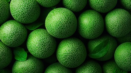 Close-up of vibrant green melons with textured skin