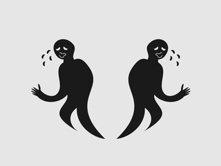 black figures against a light gray background each with a crying expression depicted by small teardrop shapes near their faces