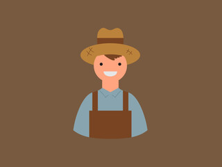 A flat, stylized illustration of a farmer wearing a hat and overalls