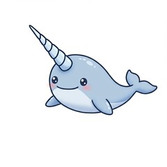 Fototapeta premium Cute cartoon narwhal illustration: adorable sea creature with unicorn horn