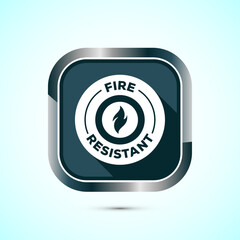 Fire resistant icon design illustration, Fire flame protection sign symbol, Gray color shadow button design