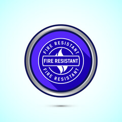 Fire resistant icon design illustration, Fire flame protection sign symbol, Blue color shadow button design