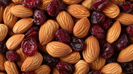 Close-up of almonds and dried cranberries mixture