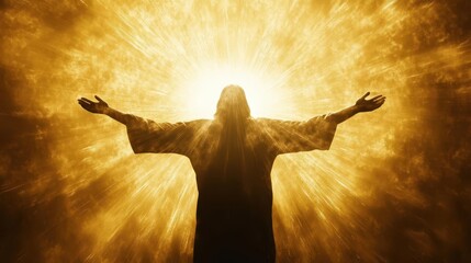 Divine Silhouette of Jesus Embracing Radiant Light, Symbolizing Unconditional Love and Spiritual Awakening in a Powerful Visual Tribute