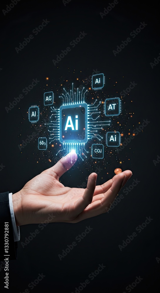 Poster futuristic ai technology concept with digital interfaces and circuit elements