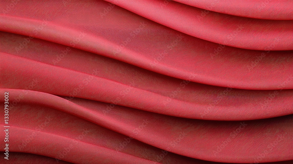 Poster abstract red fabric texture with soft waves and folds, showing detailed surface and subtle color var