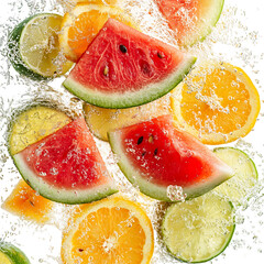 Fresh Watermelon and Grapefruit Slices Isolated on Transparent Background
