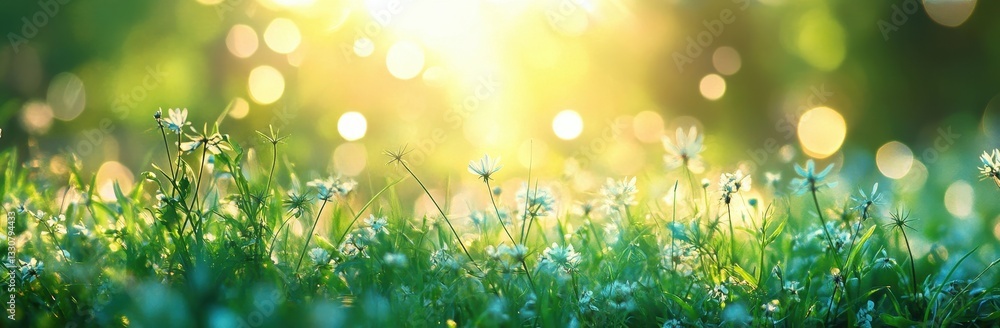 Aufkleber sunlit meadow with colorful wildflowers and soft bokeh effect creating a serene natural environment 