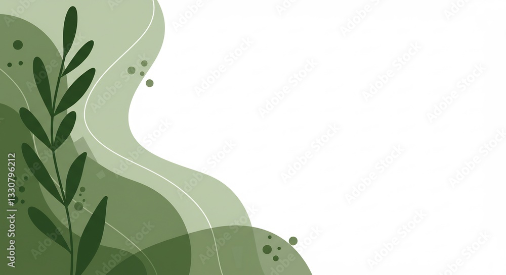 Poster minimalist green botanical side design featuring abstract leaf elements (possibly fern or eucalyptus