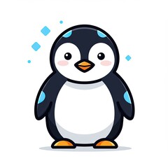 Obraz premium Cute cartoon penguin with blue spots and simple geometric design on white background