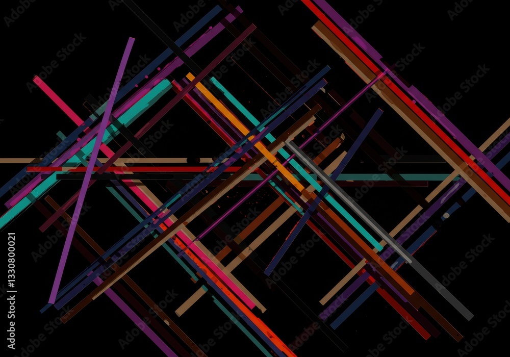Aufkleber colorful abstract geometric lines in dynamic cross pattern on black background
