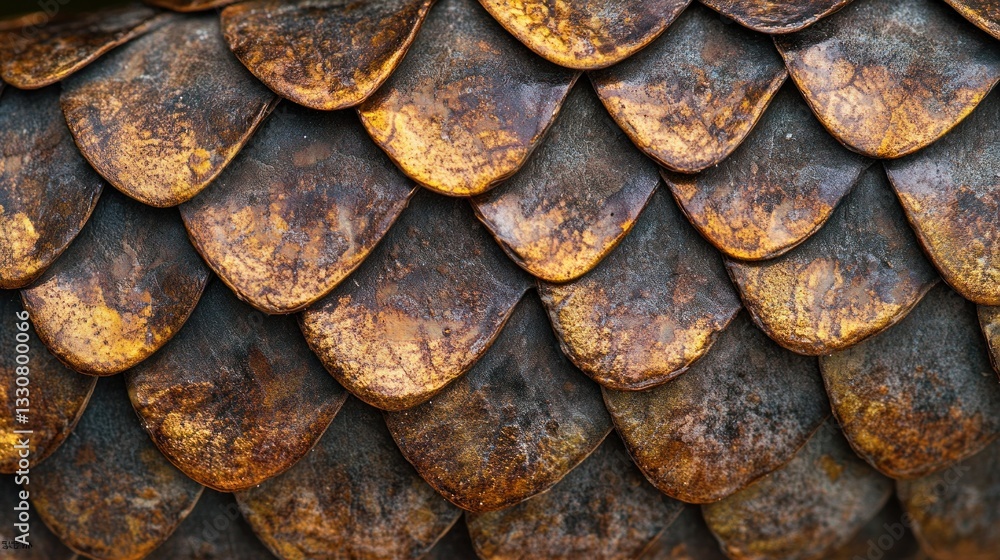 Poster close up view showcasing overlapping textured scale pattern details