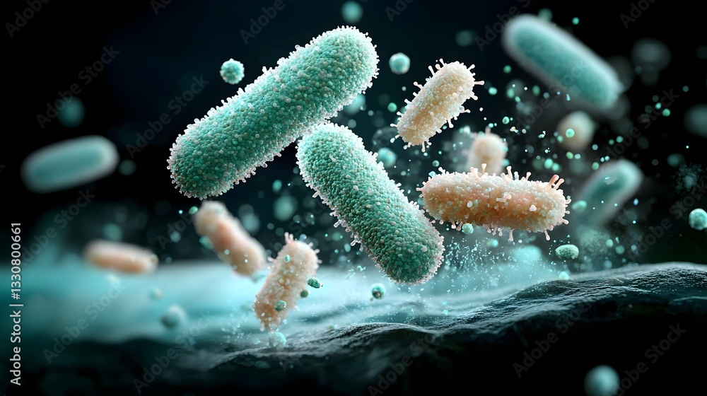 Poster sleek and simple of the cholera bacteria vibrio cholerae displaying its shape and structure in a min