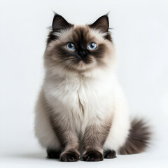 Adorable Siamese Cat with Blue Eyes: Fluffy Domestic Pet Portrait in Studio