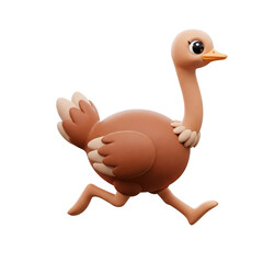 3D Render of a Cute Running Female Ostrich Isolated