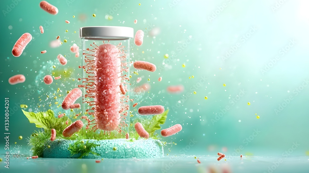 Poster minimal and simple infographic highlighting the rod shape and flagella structure of salmonella bacte