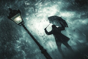 strong winds blowing a man away
