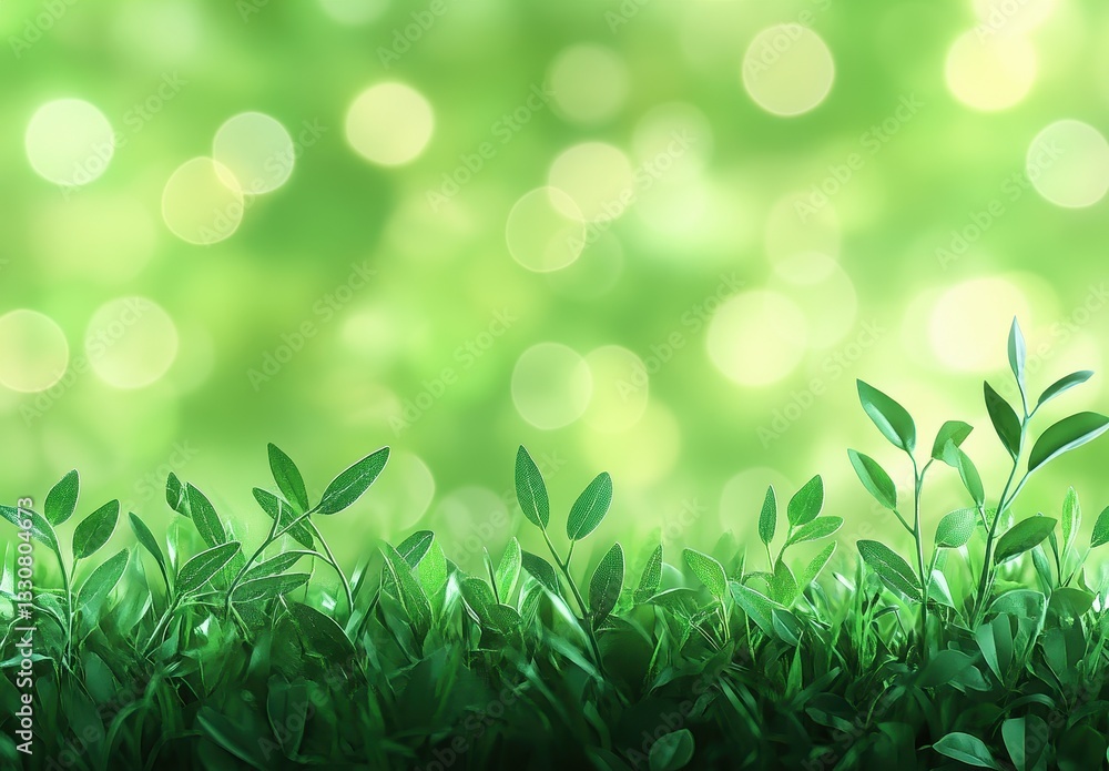 Poster vibrant green leaves with soft bokeh background creating a fresh and natural atmosphere for nature a